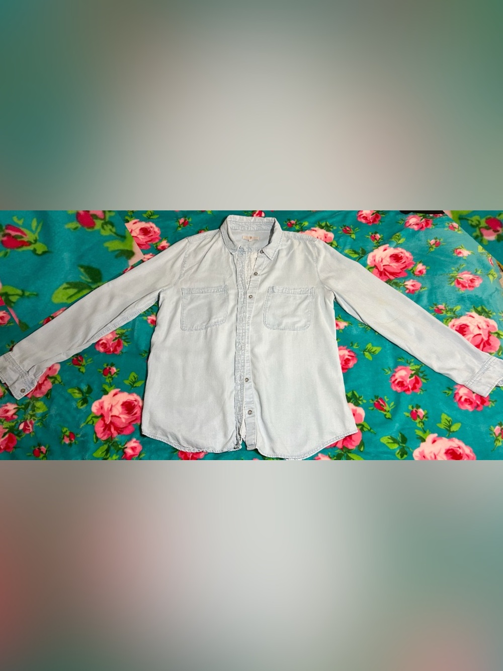 7 For All Mankind Light Blue Denim-Style Button-Down Shirt